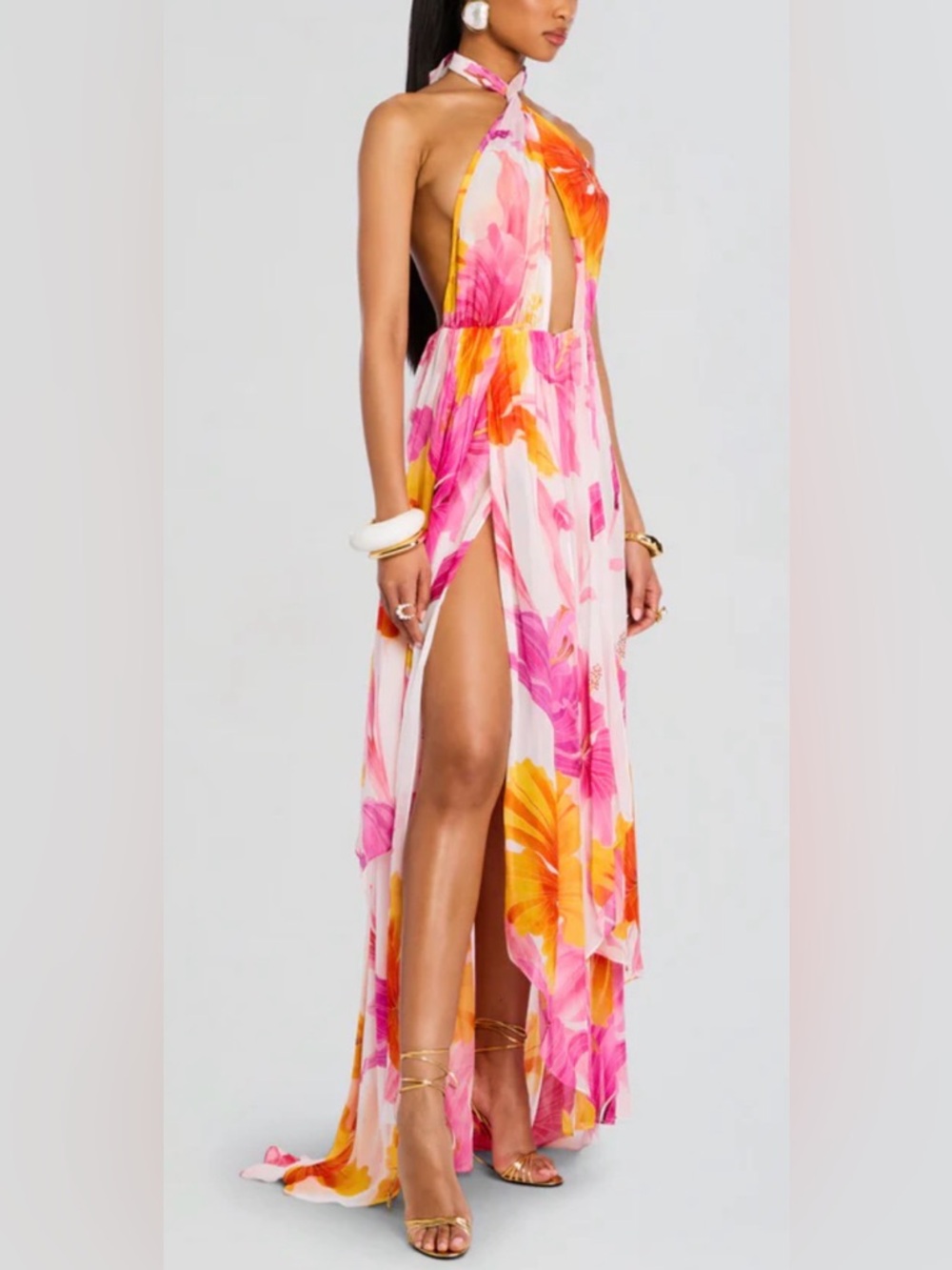 Retrofit Ina Silk Chiffon Dress Bianco Primavera